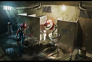 Super Mario 3D wallpaper, digital art, plumber, Super Mario, toilets