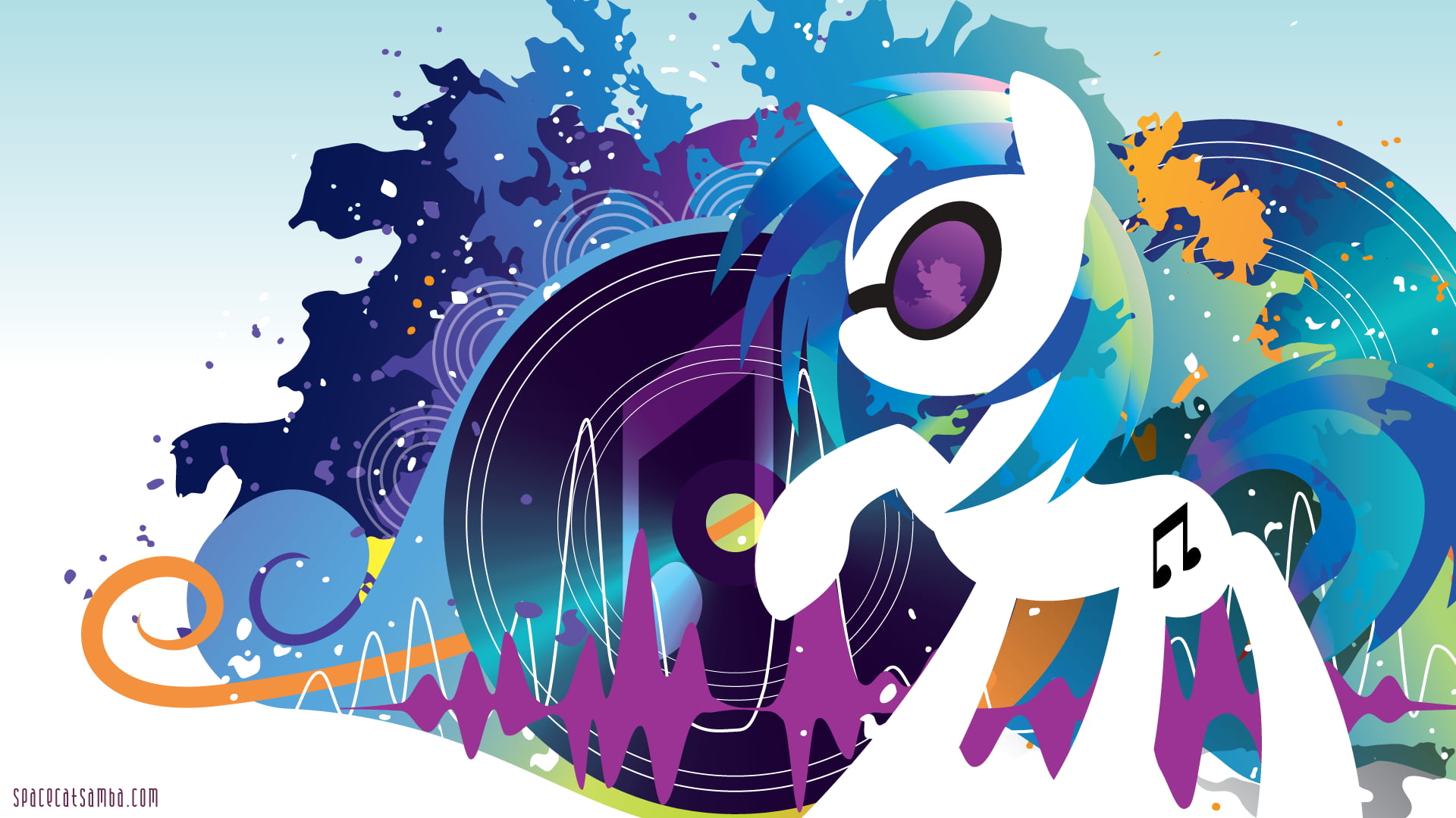 white pony illustration, My Little Pony, Vinyl Scratch, DJ Pon-3, fantasy art