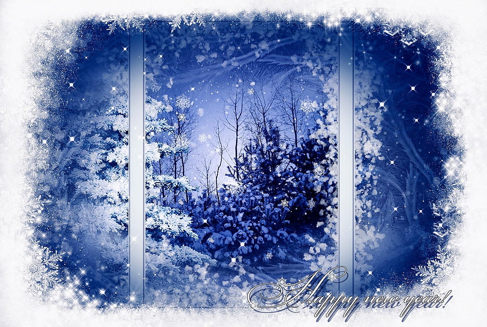 tree surround by snow illustration HD wallpaper