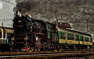 black and green train, train, railway, Poland, Polish HD wallpaper