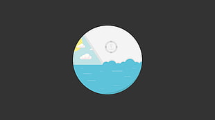 round white and blue logo illustration, minimalism, vector, sailing ship, perspective