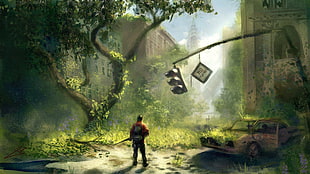 man standing in front of tree digital wallpaper, artwork, apocalyptic, The Last of Us, video games