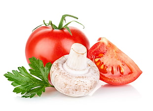 red Tomato beside white mushroom HD wallpaper