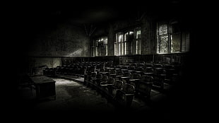 dark classroom with beam lights at daytime