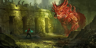 red dragon versus man 3D wallpaper