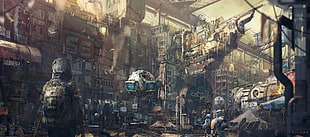 futuristic illustration of city, artwork, futuristic
