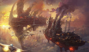 pirate ship illustration, fantasy art, steampunk, sailing ship HD wallpaper