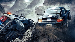 Police car and sports car racing digital wallpaper HD wallpaper