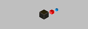 three assorted-colored cubes illlustration, cube, minimalism, gray, red