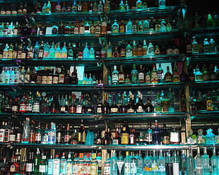 assorted-color liquor bottle lot