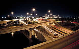 city, Freeway, night, long exposure HD wallpaper