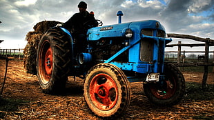 blue tractor, tractors, farmers, vehicle