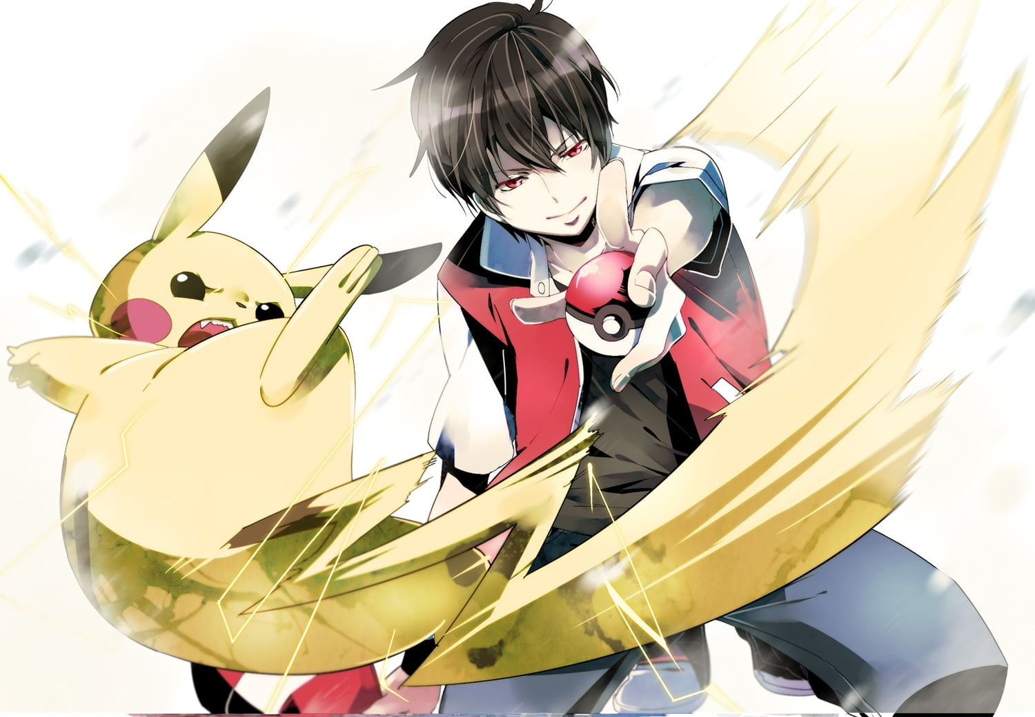 Red and Pikachu fan art HD wallpaper