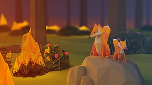 fox origami 3D wallpaper
