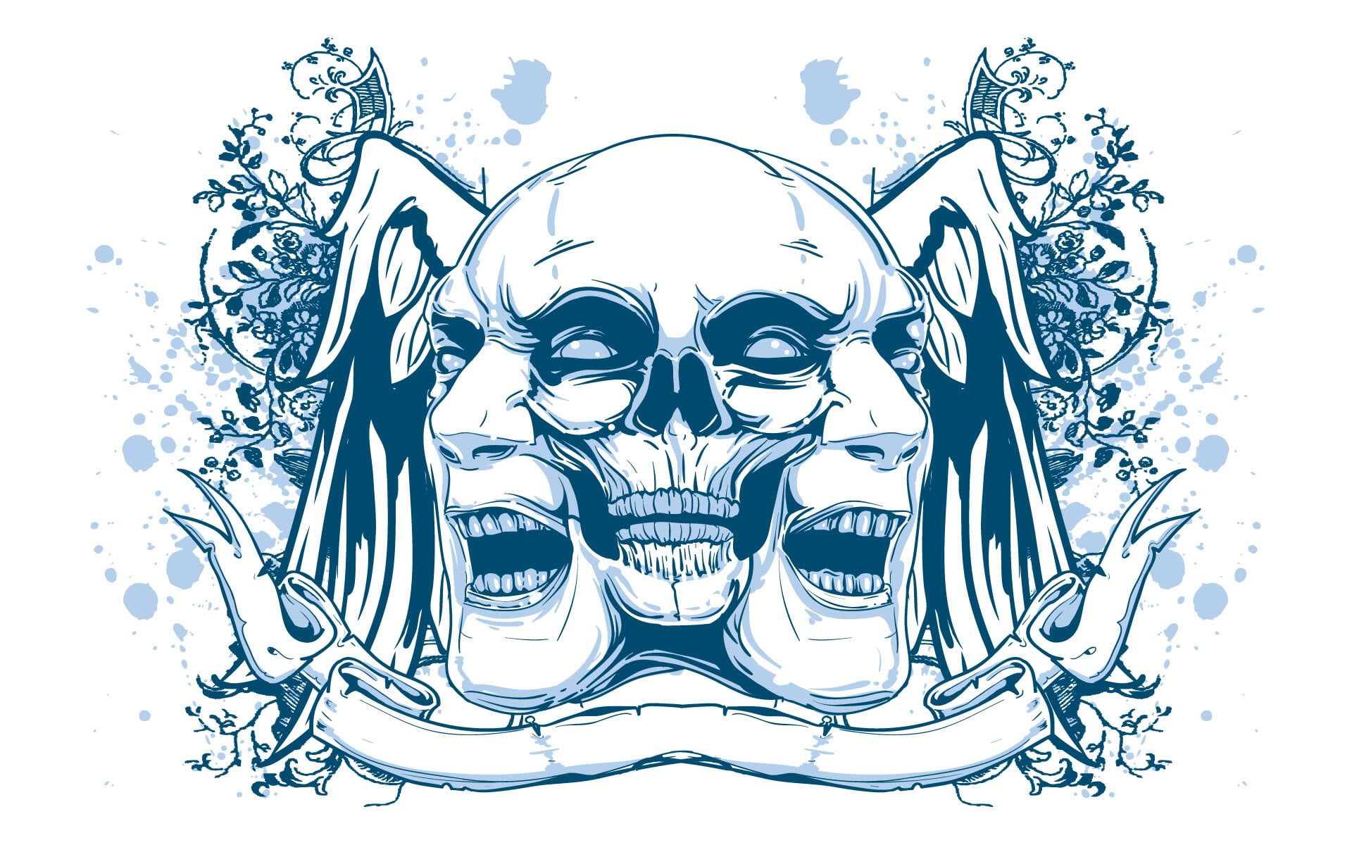 three face wallpaper, skull, psychedelic, face, artwork