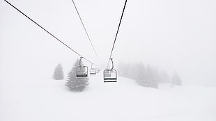 black ski lif, snow, ski lift, ski lifts, pine trees HD wallpaper