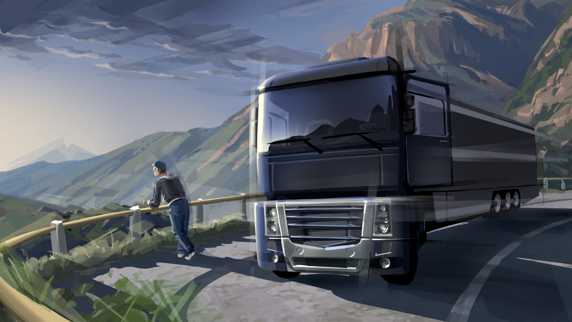 3840x2160 resolution | man beside bus illustration, euro truck ...