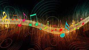 music note graphic wallpaper, digital art, music, musical notes, wavy lines