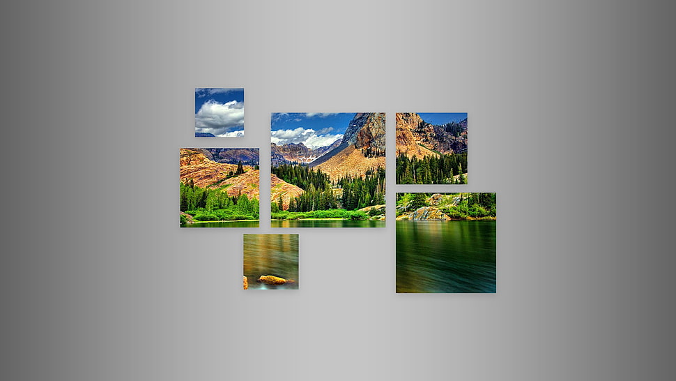 three panel painting of trees, abstract, graphic design, polyscape HD wallpaper