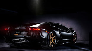 black Lamborghini coupe, car