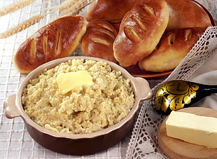 butter-topped meal with lot of bread