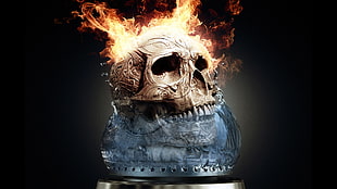 skull with fire wallpaper, skull, fire, water HD wallpaper