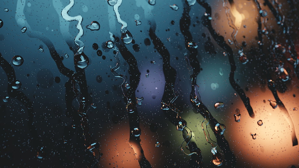 wet glass, water drops, water on glass, streaks, blurred HD wallpaper
