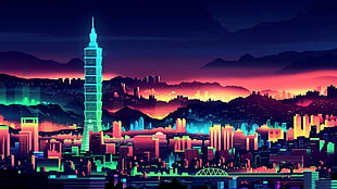 city during night painting HD wallpaper