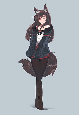 woman with fox ear and tail animated illustration