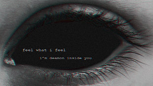 black background with text overlay, devils, eyes, dark eyes, spoopy