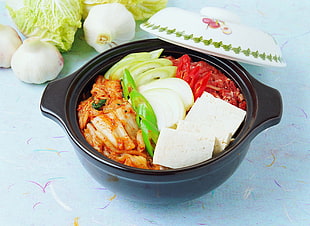 kimchi dish in black dutch oven