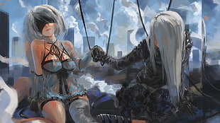two female character illustration, video games, NieR, Nier: Automata, 2B (Nier: Automata)