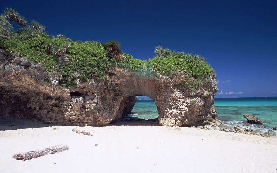 cave near shoreline HD wallpaper