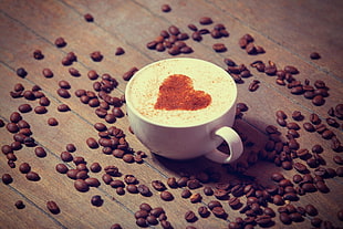 white teacup, coffee, coffee beans HD wallpaper
