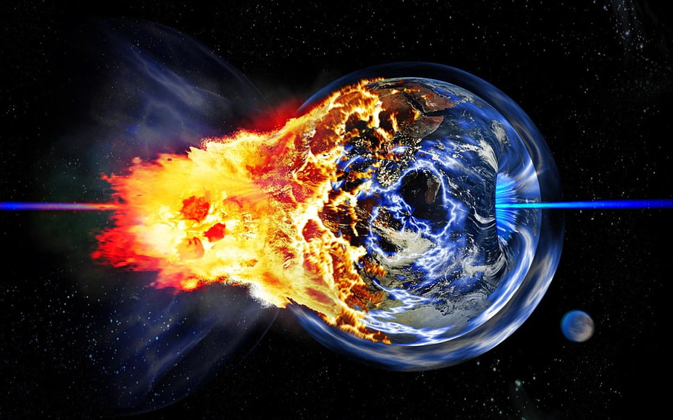 devil face fireball strike the Earth illustration HD wallpaper