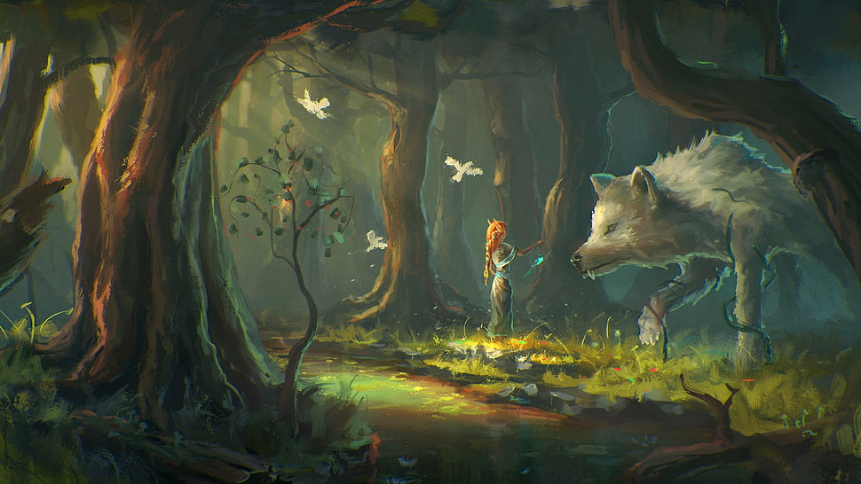 animated illustration of wolf, artwork, fantasy art HD wallpaper