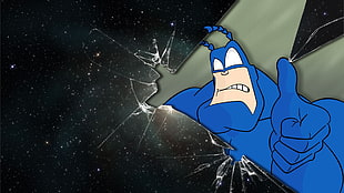 cartoon character digital wallpaper, The Tick, superhero, glass, broken glass