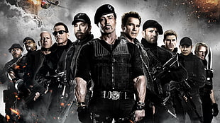 The Expendables 2 digital wallpaper, movies, Sylvester Stallone, Bruce Willis, Arnold Schwarzenegger