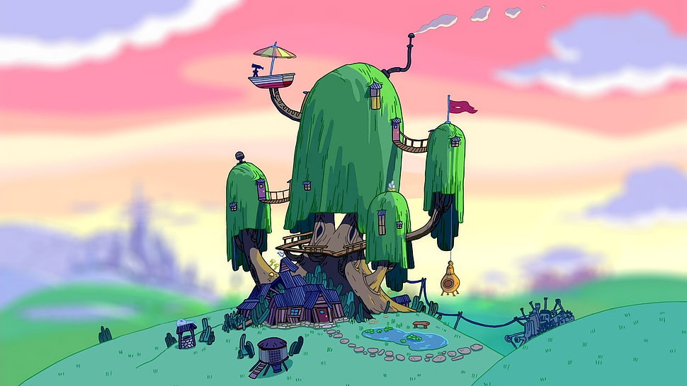 tree house illustration, Adventure Time, fantasy art HD wallpaper