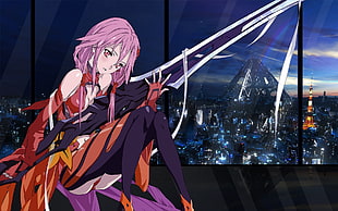 pink-haired female anime character wallpaper, artwork, Guilty Crown, Yuzuriha Inori HD wallpaper