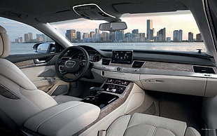 white Audi interior, car, Audi A8, car interior