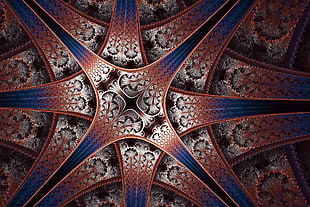 blue, beige, and red pattern illustration