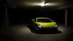 green sports car, car, Lamborghini, parking lot, Lamborghini Gallardo