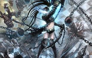 black-haired female anime character holding chain wallpaper, anime, anime girls, Black Rock Shooter