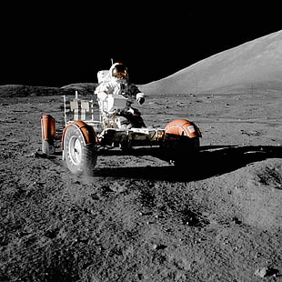 white and black motor scooter, Moon, Apollo, astronaut, lunar rover vehicle HD wallpaper