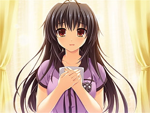 female anime character wearing purple shirt poster