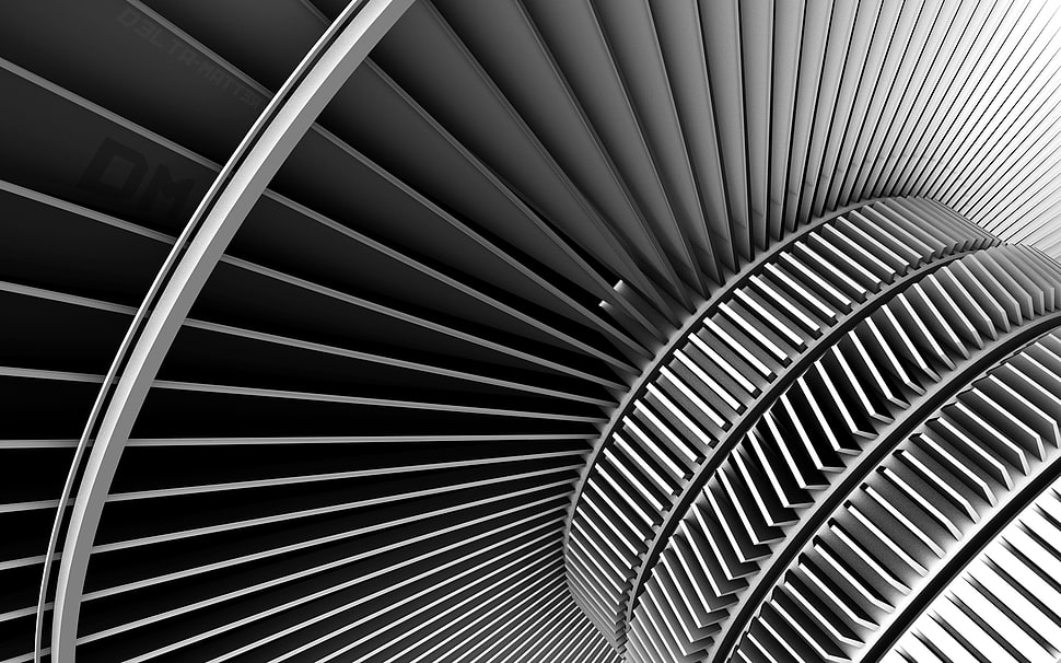 black and gray floor fan, engineering, gears, monochrome, turbines HD wallpaper