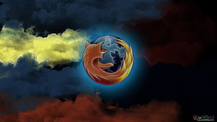blue and orange logo, Mozilla Firefox, logo, company, colorful