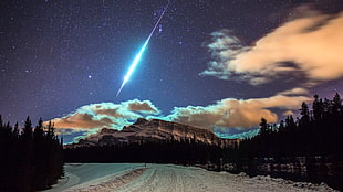 meteor shower during nightime, comet, nature
