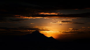 silhouette of mountain, landscape, mountains, sunset